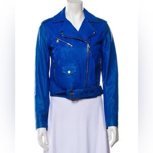 MICHAEL Michael Kors Electric Blue Faux Leather Moto Jacket